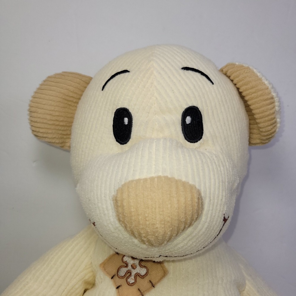 Corduroy Cream Light Brown Large Plush Teddy Pillow Feel Bear Floral Patches 20" - Picture 4 of 10